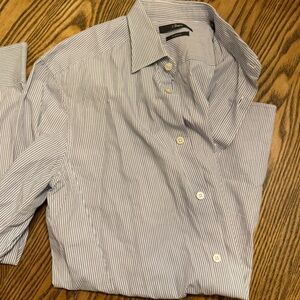 Z Zegna Men's Blue and White Striped Shirt